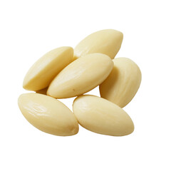Obraz premium Blanched almonds with smooth texture and creamy white color isolated on transparency background, healthy snack option with natural nut shape and fresh appearance