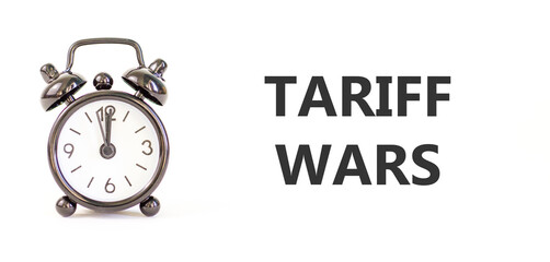 Trade tariff wars symbol. Concept word Tariff wars on beautiful white paper. Beautiful black alarm...