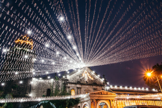 Illuminated Santa Maria Church at Night, Bulacan, Philippines, Circa 2018