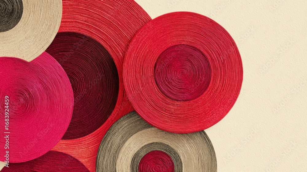 Poster vibrant circular patterns in varying shades of red and beige create a stunning visual display, showc