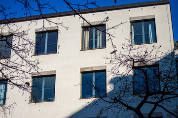 Morning walk on cozy residential areas of the city in Munich, German
