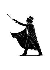 Silhouette of a Magician Performing with a Wand