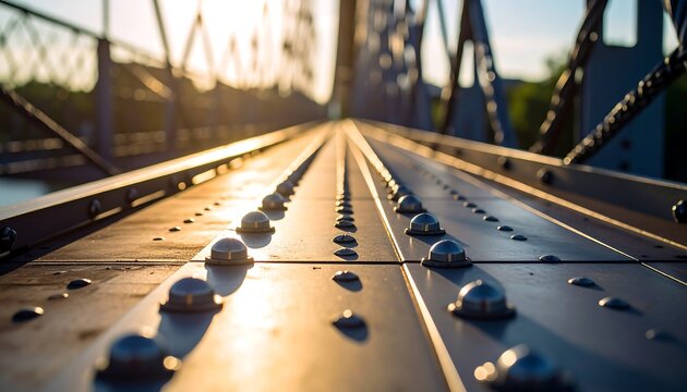 Metal bridge deck at sunset