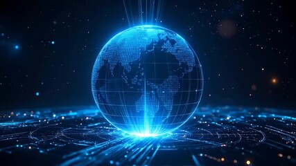 Digital Earth Globe with Glowing Data Connections and Beams - Powered by Adobe