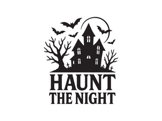 Haunt the Night Spooky Haunted House Halloween Logo Vector 