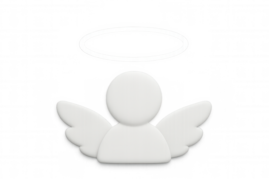 Simple white 3d angel with wings and halo hovering on a transparent background, perfect for religious or spiritual designs - Powered by Adobe
