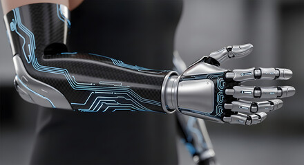 Advanced AI Prosthetic Limb Seamlessly Integrated Bionic Arm with Bioluminescent Glow