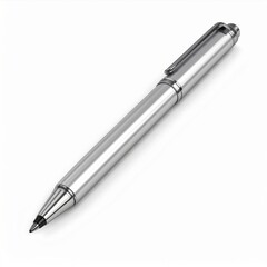Silver Metal Ballpoint Pen with Chrome Clip Isolated on White Background
