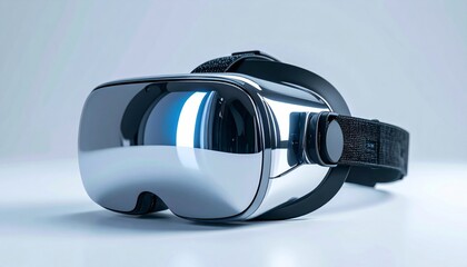 Silver Virtual Reality Headset on White Background in Studio Shot Displaying Modern Technology
