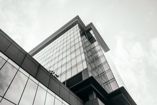 Monochrome Low Angle View Of Glass Office Building