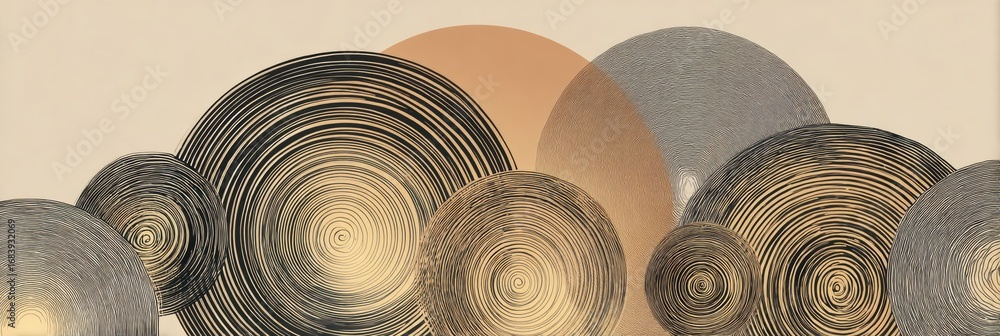 Poster intricate circular patterns in varying sizes create a visually striking composition with a blend of 