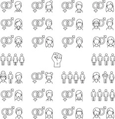 Gender and equality icons isolated on white background