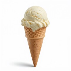 Classic ice cream cone with vanilla scoop on white background  