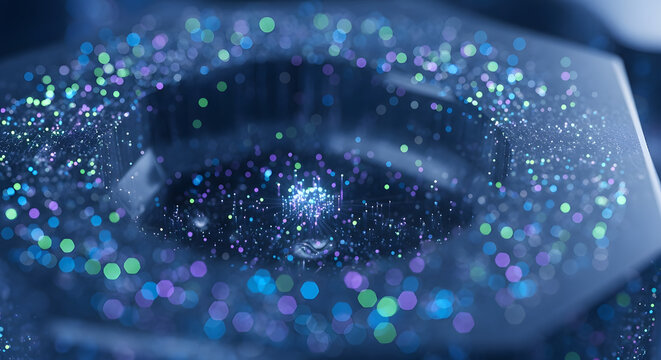 A highly detailed, macro shot of the inside of a quantum data storage crystal, with individual data points shimmering like tiny stars