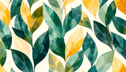 Watercolor leaves seamless pattern