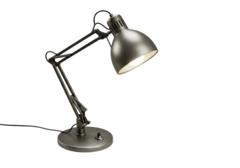 Isolated Adjustable Desk Lamp with a Flexible Arm in Silver Tone on Seamless Surface