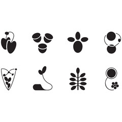 Black and white vector icons of cats and dogs with paw prints, silhouettes, and hearts in a seamless pattern design