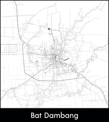 Obraz premium Bat Dambang city map, Cambodia - Topographic vector map poster