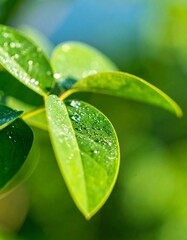 Fototapeta premium Close-up of dewy leaves