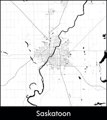 Saskatoon city map, Canada - Topographic vector map poster