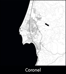 Fototapeta premium Coronel city map, Chile - Topographic vector map poster
