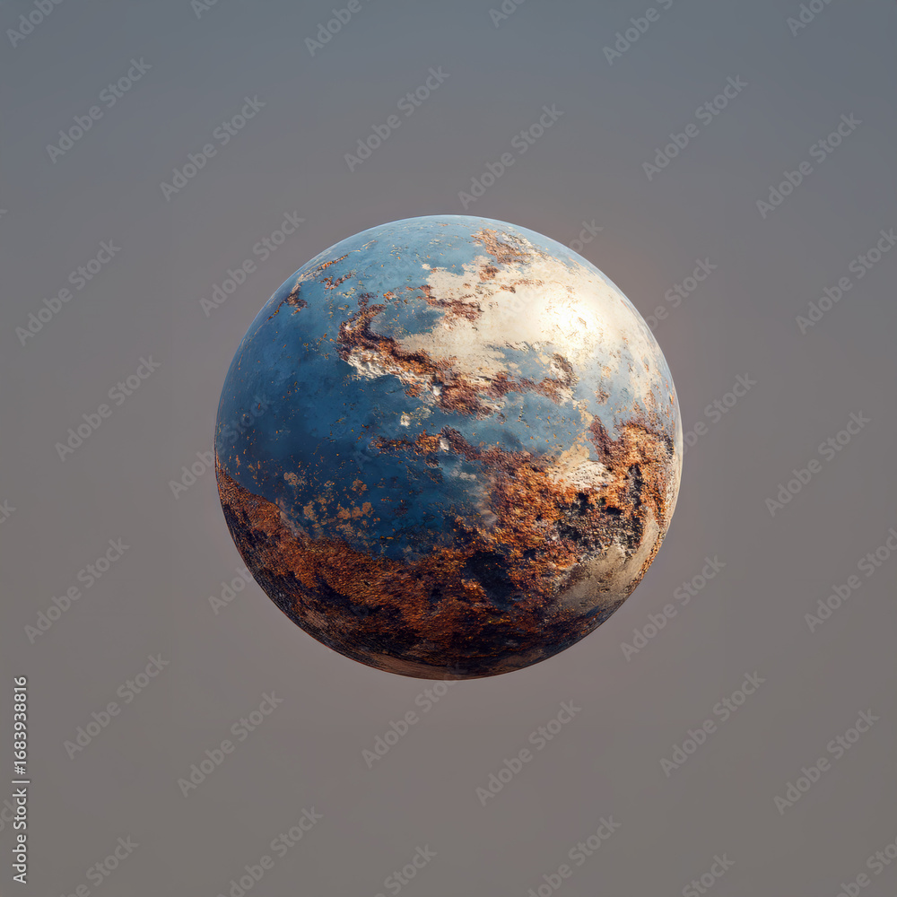 Poster vivid alien planet with swirling clouds and unique textures floating in the cosmos