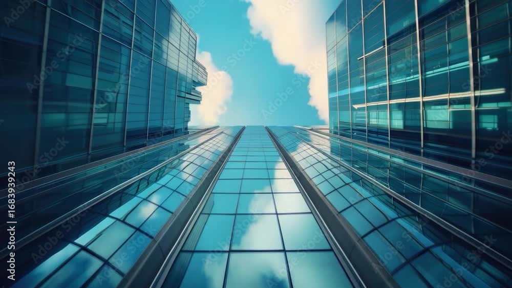 Poster a tall building with numerous windows, suitable for use in cityscape or architecture images