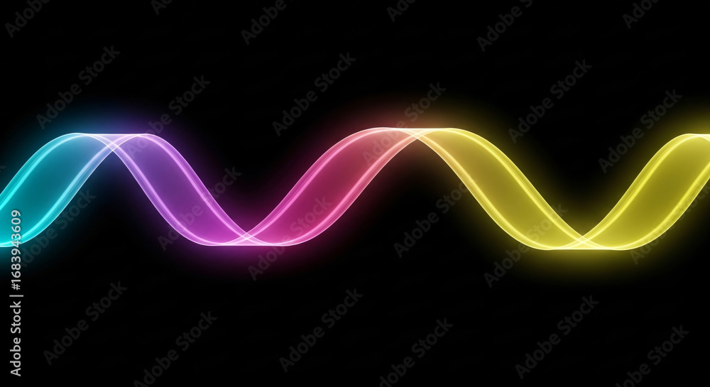 Poster vibrant neon waveform with smooth color gradient on black background