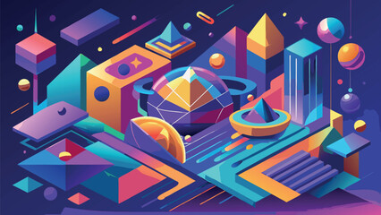 Obraz premium Vibrant Isometric Geometric Shapes: Abstract Art Background