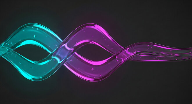 Abstract intertwined waveform with teal and magenta neon glow