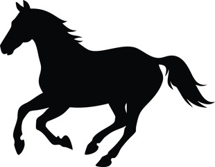 A dynamic silhouette of a horse in full gallop, captured in a powerful and graceful motion