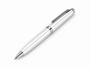 Shiny Silver Metal Pen on White Background Office Stationery for Writing