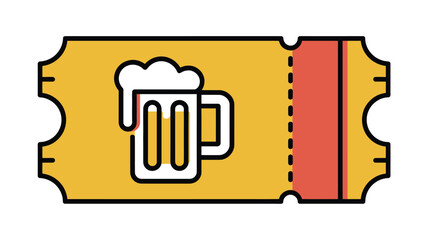 Yellow beer ticket with a mug illustration for event entry or promotional use