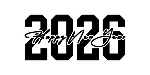 Happy new year 2026 text design for brochure design template card banner vector illustration.