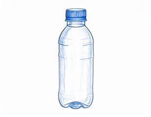 Naklejka premium Detailed Blue Sketch of Empty Plastic Bottle with Cap on White Background