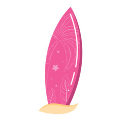 Tropical pink surfboard with palm tree design Vector