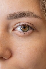 Fototapeta premium Close-up of a woman's eye after eyelash lamination procedure. 