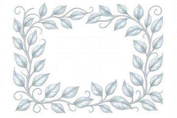 Silver leaves creating a rectangular frame on a transparent background, ideal for elegant and nature-inspired designs
