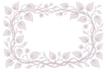 Delicate pink blossoms and verdant leaves intertwining around slender branches, forming elegant decorative frame on transparent backdrop