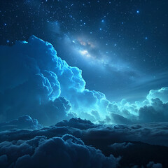 ethereal blue glowing cloudscape at night