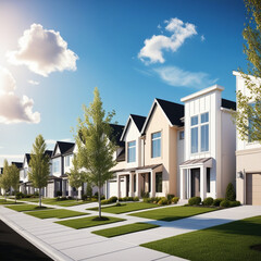 Fototapeta premium Row of modern homes in a sunny neighborhood 