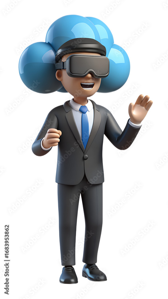 Aufkleber cartoon man in vr glasses with cloud computing concept for metaverse and digital transformation tech