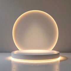Illuminated White Circular Podium with Soft Glow for Product Showcase