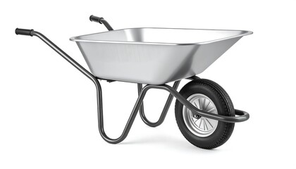 Metal wheelbarrow on white background