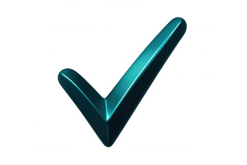 Metallic teal 3d checkmark verifying approval, signaling completion against transparent backdrop