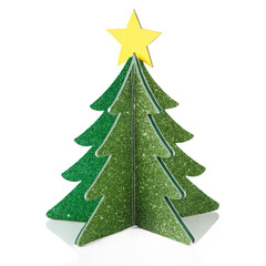 Sparkling green paper christmas tree with yellow star