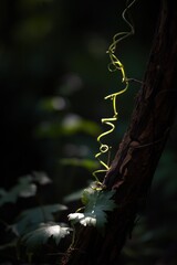 Fototapeta premium Illuminated vine ascending tree trunk