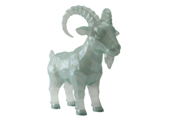 Isolated Geometric Capricorn Figurine, Astrology Zodiac Sign with Spiral Horns, Statue