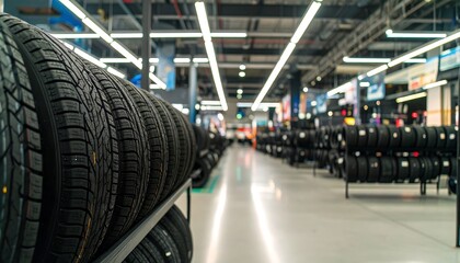 Tire store interior, bright and spacious