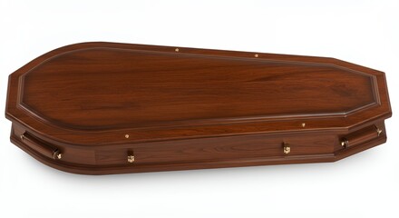 Brown wooden coffin isolated on white background